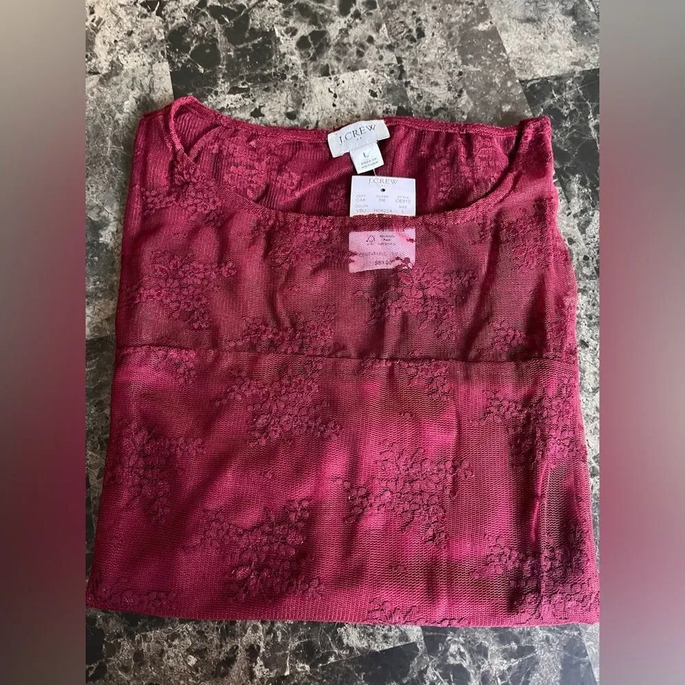 J Crew Womens Shirt Floral Lace Stretch Lace Lined Top Burgundy Slim Fit Large